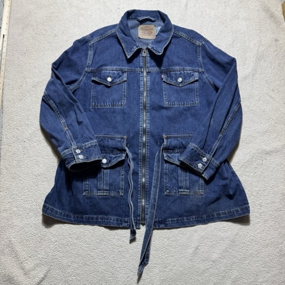 Vintage Levis Jacket Adult XL Red Tab Blue Denim Bush Safari Full Zip Belted